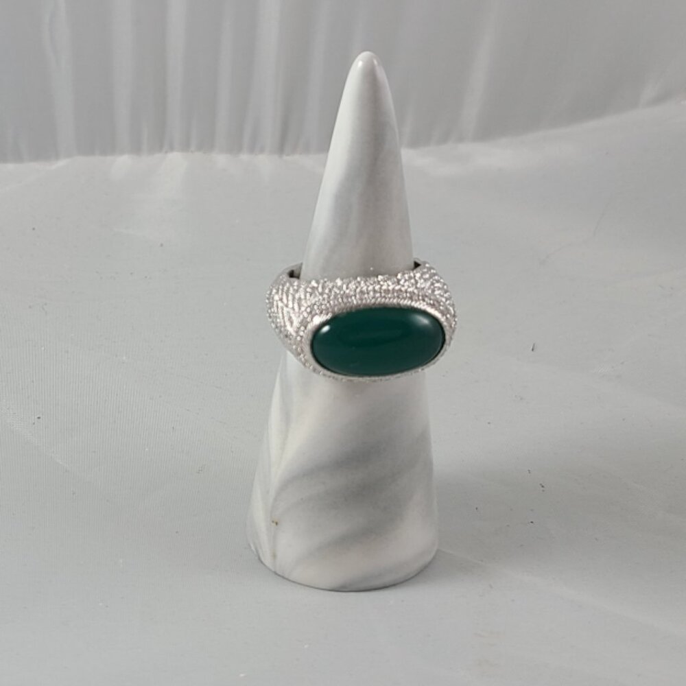 Judith Ripka Green Gemstone 925 SS / CZ Statement Ring Sz 8 - Picture 5 of 8